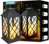 SHYMERY Solar Lanterns Outdoor Waterproof, 14 Inch Outdoor Lanterns with LED Flickering Flameless Candles,2 Pack Hanging Black Lantern Decorative for Patio,Front Porch,Balcony,Outside,Table Decor
