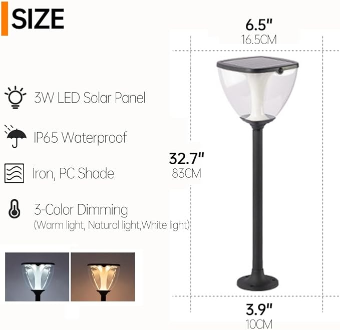 Solar Pathway Light LED Warm Light Landscape Lighting Solar Garden Lights with Clear Shade Black Aluminum Bollard Lights with IP65 Waterproof for Garden Yard Lawn Driveway Patio