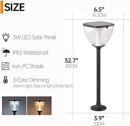 Solar Pathway Light LED Warm Light Landscape Lighting Solar Garden Lights with Clear Shade Black Aluminum Bollard Lights with IP65 Waterproof for Garden Yard Lawn Driveway Patio