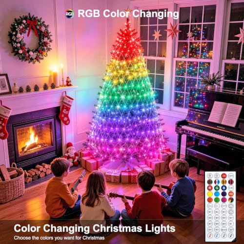JMEXUSSS 200 LED RGB Christmas Net Lights Outdoor, Plug in, Color Changing