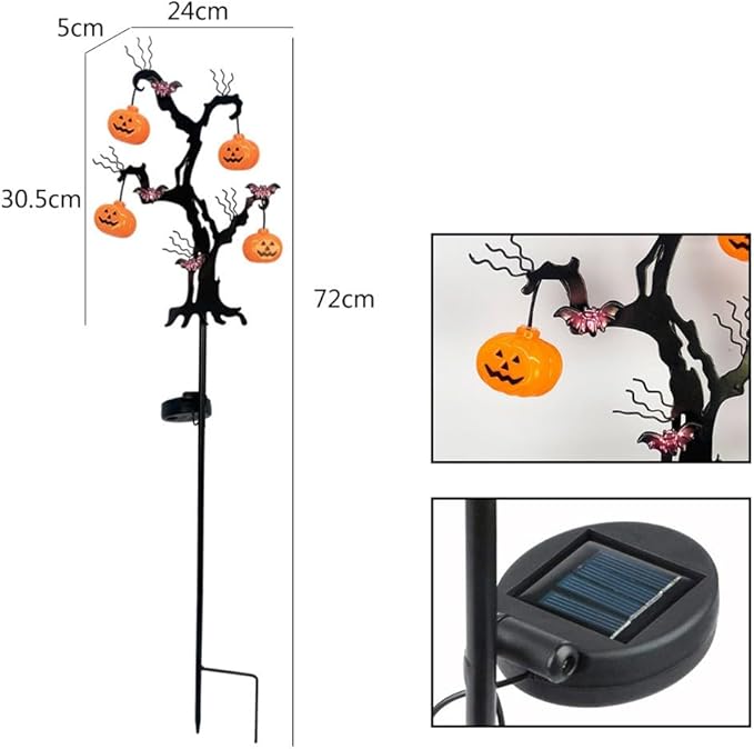 Halloween Solar Pathway Lights Kit - LED Pumpkin Ground Lights with Bat Garden Stakes for Spooky Outdoor Yard Decor, 72cm