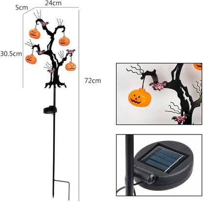 Halloween Solar Pathway Lights Kit - LED Pumpkin Ground Lights with Bat Garden Stakes for Spooky Outdoor Yard Decor, 72cm