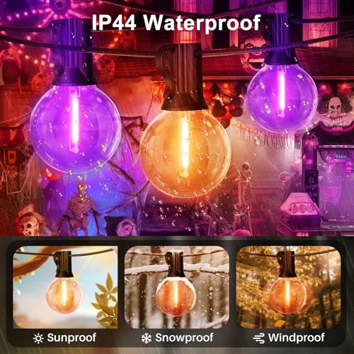 LAMPHOME Orange & Purple ST38 LED Outdoor String Lights,26FT Patio Lights with 12+1 Shatterproof Edison Bulbs,UL Waterproof Connectable Dimmable Hanging Lights for Halloween Backyard Porch Decor