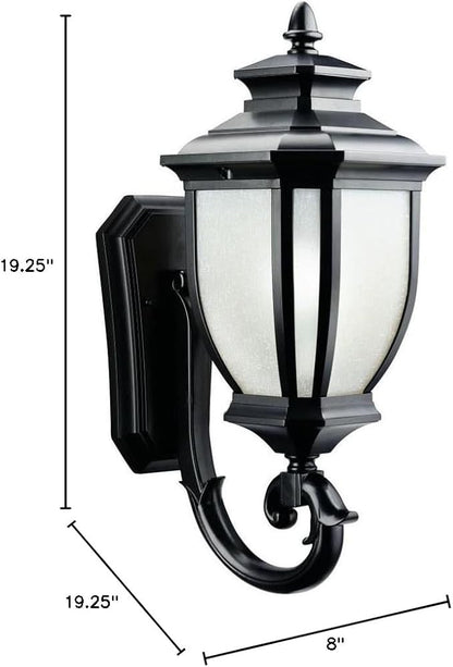 Kichler Salisbury 19.25" 1 Light Outdoor Wall Light with White Linen Glass in Black