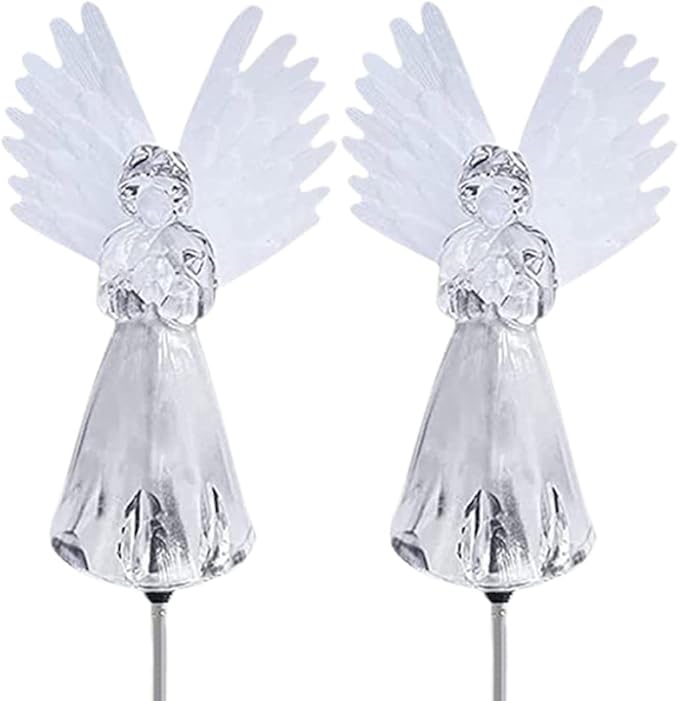 Solar Angel Lights, 2PCS Waterproof Outdoor Garden Stake Lights with Color Changing LED, Solar Powered Pathway Decoration