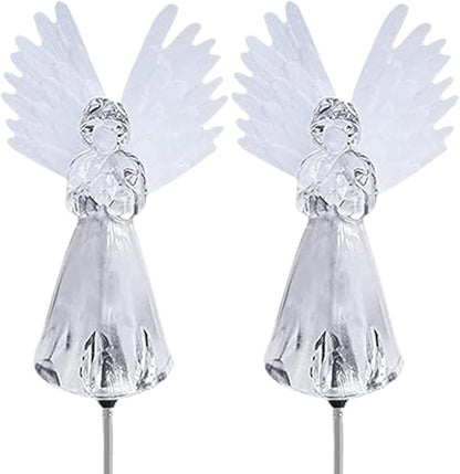 Solar Angel Lights, 2PCS Waterproof Outdoor Garden Stake Lights with Color Changing LED, Solar Powered Pathway Decoration