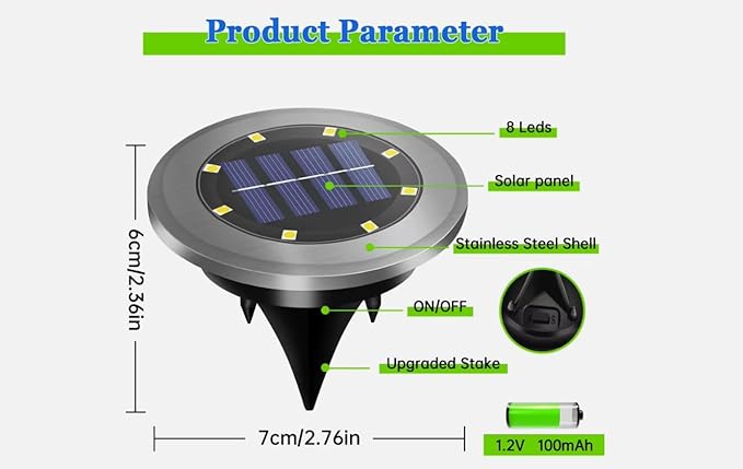 2 Pack Solar Garden Flat Buried Light 8 LED Outdoor Disk In-Ground Light Garden Pathway | Lumora