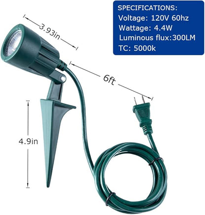 Outdoor Spotlight Plug in, Weather Resistant, Heavy Duty Stake, Landscape Light for Yard, Flag, Holiday Decor, 6FT Cord, 120V 300LM 5000K, Green, ETL Listed