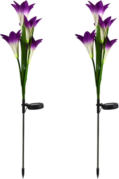 Outdoor Solar Lights, 2 Pack Solar Garden Lights with Lily Flowers, Waterproof Garden Light Outdoor - Yard Decorations for Patio Yard Decoration (Purple)