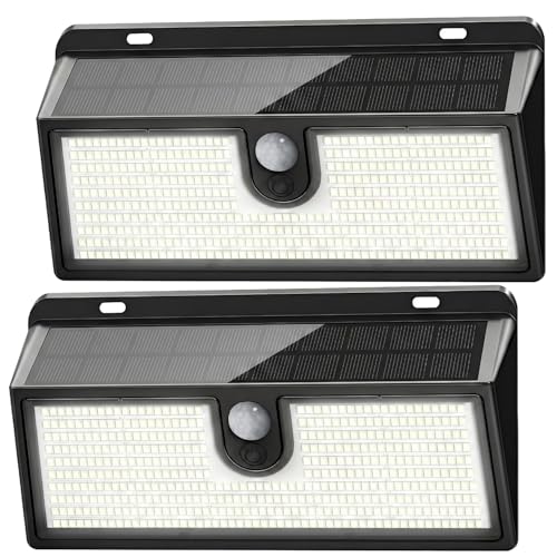 Solar Flood Lights Outdoor Motion Sensor, 452 LED Solar Security Lights with 26FT PIR Sensor, 270° Wide Angle, 30% Solar Conversion, IP65 Waterproof, 3 Modes for Yard Garage Fence Patio, 2 Pack