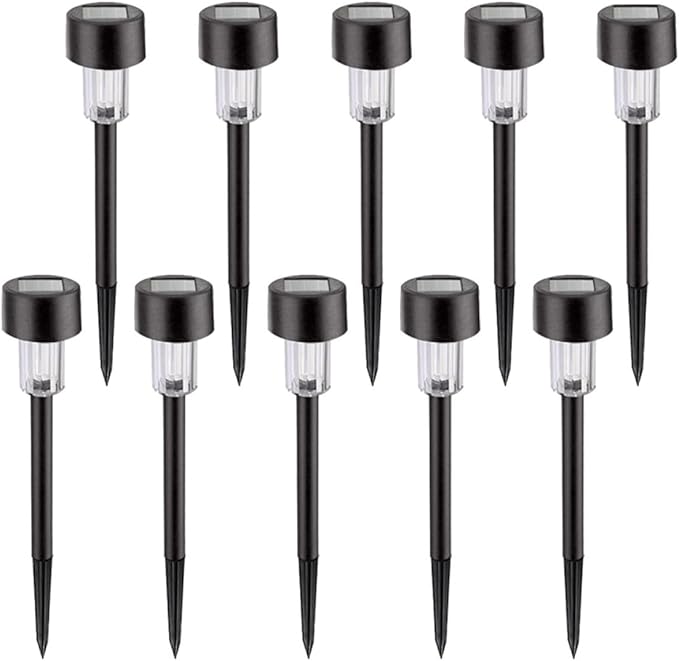 10pcs Waterproof Solar Powered LED Garden Path Lights White Plastic Landscape Lawn Stake Lamps for Outdoor Yard | Lumora