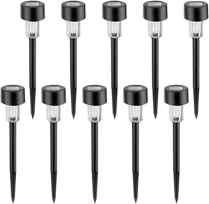 10pcs Waterproof Solar Powered LED Garden Path Lights White Plastic Landscape Lawn Stake Lamps for Outdoor Yard Driveway Lighting