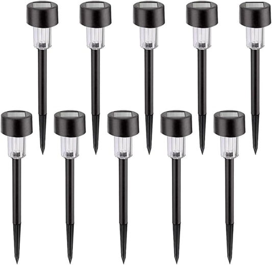 10pcs Waterproof Solar Powered LED Garden Path Lights White Plastic Landscape Lawn Stake Lamps for Outdoor Yard Driveway Lighting