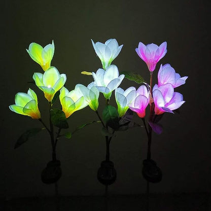 Solar Garden Lights Solar Light Outdoor, Magnolia Flower Lamp Stick Lamp 4 Forks Garden Ground Lamp for Home (Pink Magnolia White Light) (Color : Pink)
