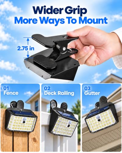 LUHLEE Clip on Solar Fence Lights Outdoor, 176 LED Motion Sensor Lights