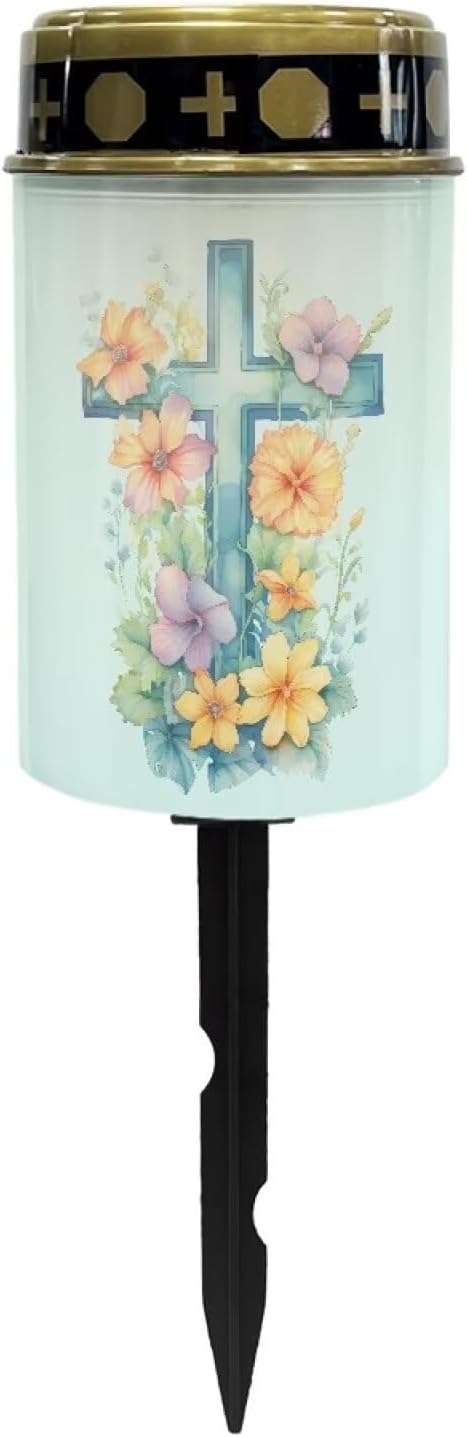 Crucifixion Solar Lights Outdoor Cemetery Bird Cemetery Solar Lights with Floral Solar Lights Outdoor Cemetery Decorative Solar Garden Stake Lights Sympathy Memorial Lights