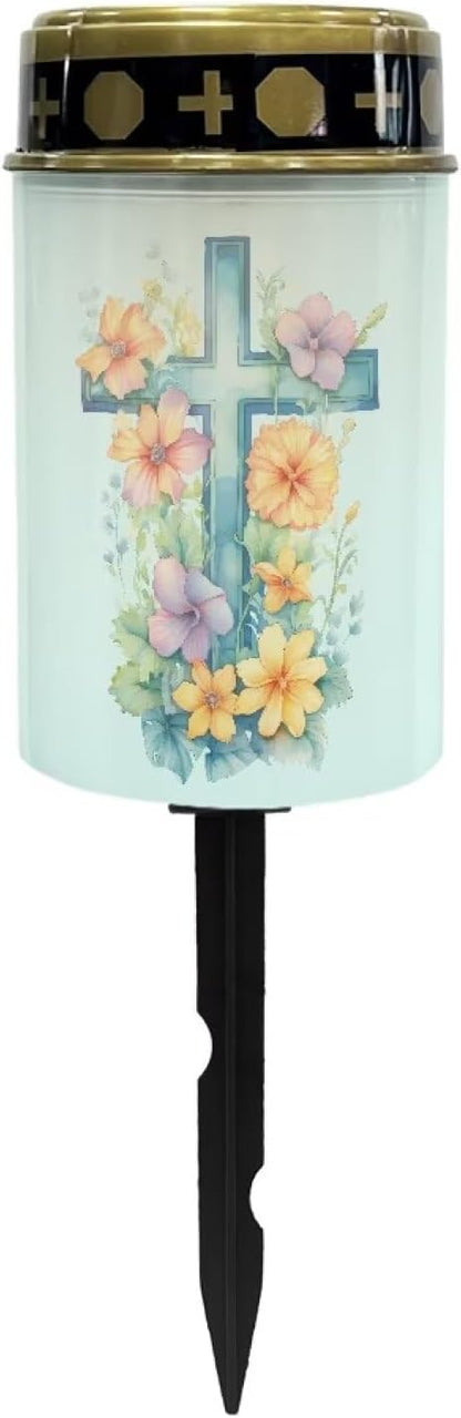 Crucifixion Solar Lights Outdoor Cemetery Bird Cemetery Solar Lights with Floral Solar Lights Outdoor Cemetery Decorative Solar Garden Stake Lights Sympathy Memorial Lights