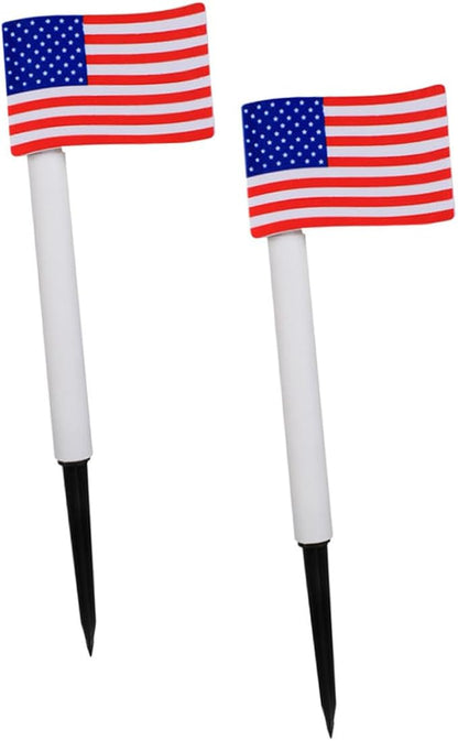 2pcs Solar Garden Path Lights American Flag LED Outdoor Lawn Lamp with Ground Plug for Independence Day Decoration Random Color