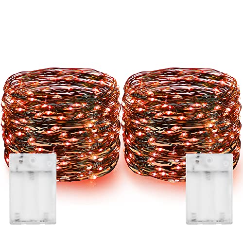 Dazzle Bright Halloween Fairy String Lights, Total 40FT 120LED Copper Wire Battery Operated Waterproof Lights, Halloween Decorations for Indoor Home Outdoor Garden Patio Yard Party Decor (Orange)
