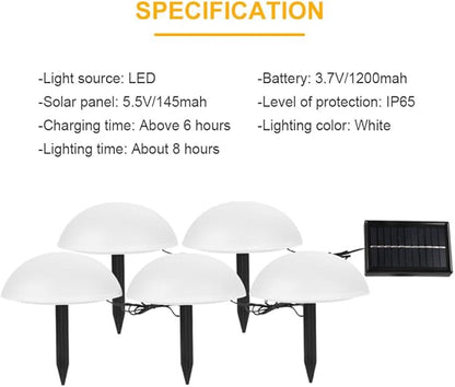 Solar Ground Insert Lights Hemisphere Design 5-Head Solar Garden Lamps White Light Outdoor Landscape Yard Pathway Lighting for Patio and Villa
