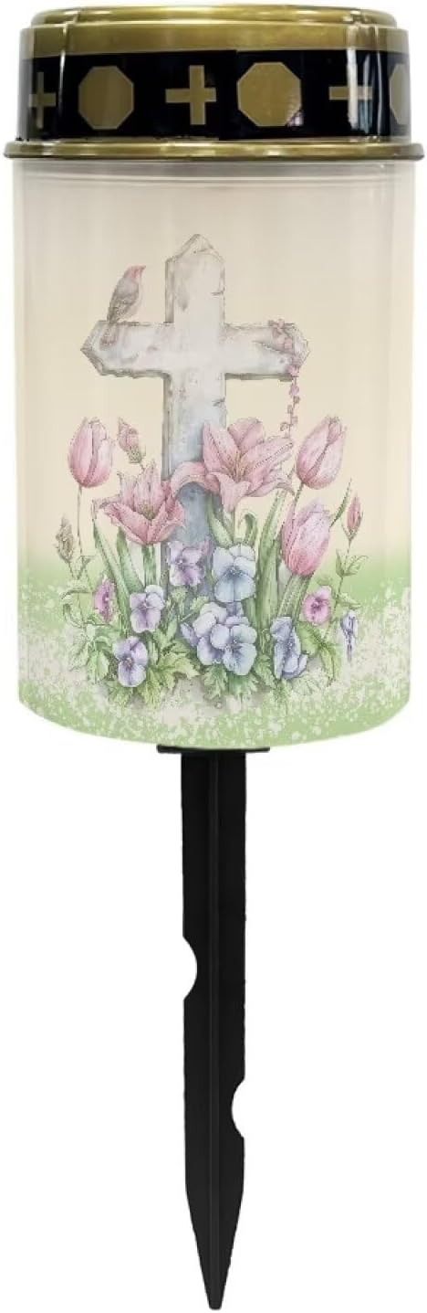 Garden Decor Solar Light Outdoor Stake Patio Yard Lawn Porch Pathway Grave Cross Solar Lights for Cemetery Christmas Outside Waterproof Decorations