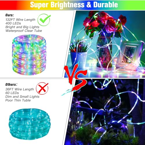 Nazuwke 132Ft Rope Lights for Outside, Waterproof 18 Colors with Remotes