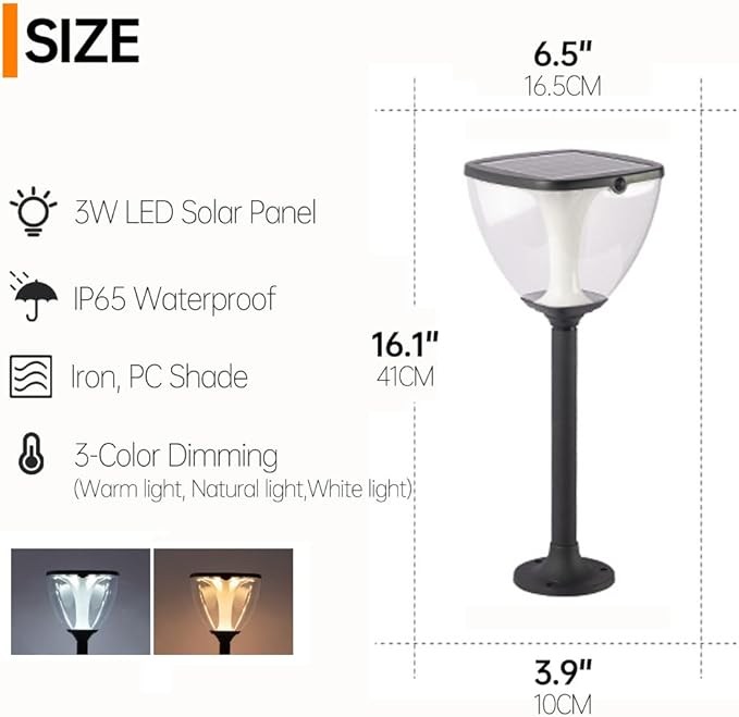 Solar Pathway Light LED Warm Light Landscape Lighting Solar Garden Lights with Clear Shade Black Aluminum Bollard Lights with IP65 Waterproof for Garden Yard Lawn Driveway Patio