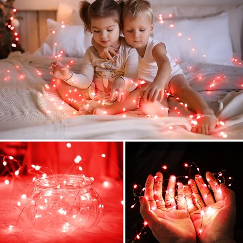 KNONEW 400FT 1200LED Green Wire Outdoor Fairy Lights Plug in Red Christmas