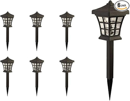 Crosslight 6 Pack Pagoda Solar Walkway Decorative Light, Weatherproof Décor Perfect for Outdoor Pathways, Front Porch, Yards, Driveways (Black, Warm White)