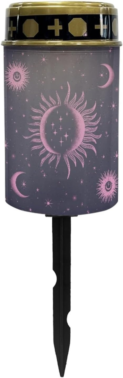 Outdoor Solar Lights for Homs,Moon Star and Sun Landscape Lighting & Accessories Black Solar Lantern,Solar Powered Fairy Lights for Outside Flame Warm White Lights Stoplight