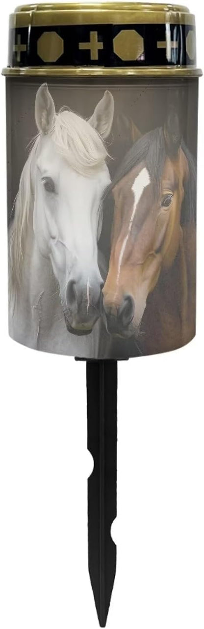 Couple Horse Solar Garden Lights Outdoor Solar Stake Lights Memorial Cemetery Decorations Driveway Markers for Outside Patio Yard Pathway Gravesite Decor for Loss of Loved One
