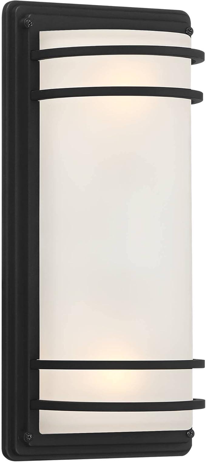John Timberland Habitat 16" High Modern Industrial Outdoor Wall Sconce Light Fixture Mount Porch House Exterior Outside Cylinder Weatherproof Black Metal Frosted Glass Shade Front Door Patio Garage