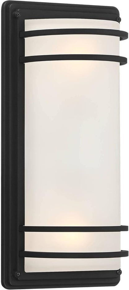 John Timberland Habitat 16" High Modern Industrial Outdoor Wall Sconce Light Fixture Mount Porch House Exterior Outside Cylinder Weatherproof Black Metal Frosted Glass Shade Front Door Patio Garage