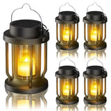 Solar Lantern Outdoor & Indoor Use – Hanging Solar Lights with Realistic Flickering Flameless Candle, Weatherproof for Gardens, Patios, Trees, and Lawns (Black, 4 Pack)