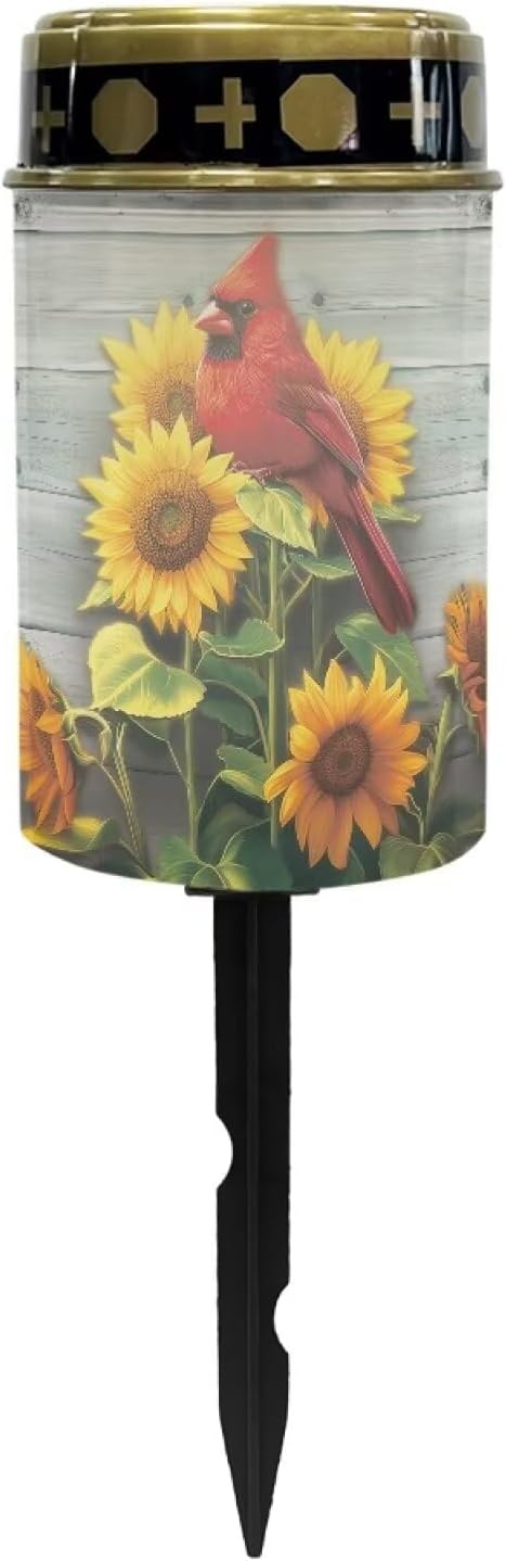 Cemetery Decorations for Grave Cardinal Bird Cemetery Solar Lights for Grave Auto On/Off LED Solar Light for Cemetery Decor Memorial Gifts 2 Pack