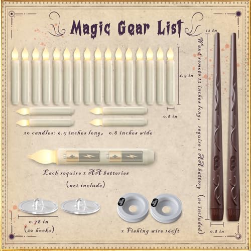 Homemory Hanging Floating Candles with Wand Remote and String, Flying Flameless LED Taper Candles Warm White Light, Battery Operated Window Candles with Wand for Halloween Christmas Party, 20 Pcs