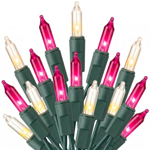 TW SHINE Christmas Mini String Lights, 20FT 100 Count Incandescent Mini Christmas Tree Lights, Waterproof Xmas String Lights for Outdoor Indoor Home Party Yard Decorations, Warm White and Pink