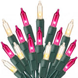 TW SHINE Christmas Mini String Lights, 20FT 100 Count Incandescent Mini Christmas Tree Lights, Waterproof Xmas String Lights for Outdoor Indoor Home Party Yard Decorations, Warm White and Pink