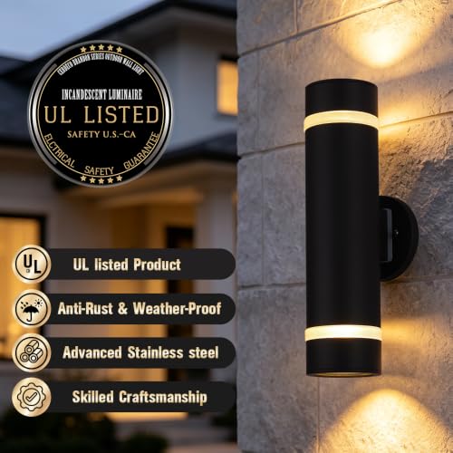 Cerdeco 15" Stainless Steel Modern Outdoor Wall Sconce Cylinder Porch Light