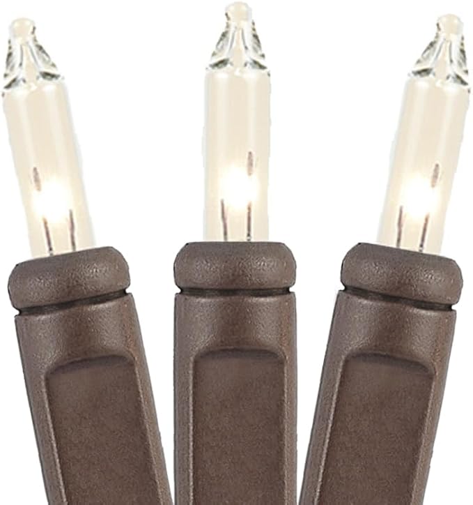 Novelty Lights 50 Feet 100 Bulbs Traditional Incandescent Mini Lights, Clear on Brown Wire with 6" Spacing | Lumora