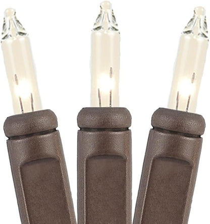 Novelty Lights 50 Feet 100 Bulbs Traditional Incandescent Mini Lights, Clear on Brown Wire with 6" Spacing, Commercial Grade and UL Listed for Indoor/Outdoor Use, End-to-End Connectable