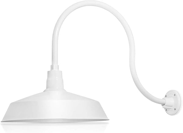 17in. White Finish Outdoor Gooseneck Barn Light Fixture with 24in. Long Extension Arm - Wall Sconce Farmhouse | Lumora