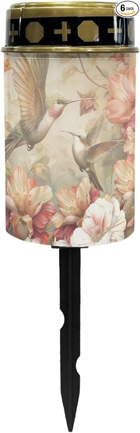 ZOUTAIRONG Hummingbird Floral Print Solar Light for Cemetery Grave Durable Solar Garden Lights Landscape Lighting Pathway Light Cemetery 6 Pack