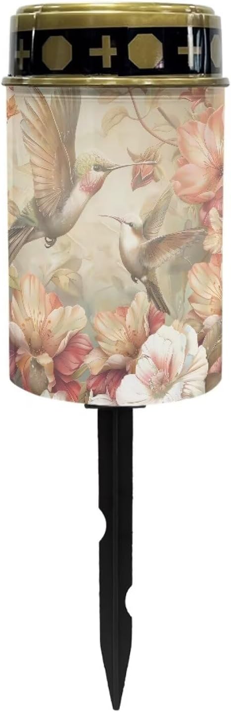 ZOUTAIRONG Hummingbird Floral Print Solar Light for Cemetery Grave Durable Solar Garden Lights Landscape Lighting Pathway Light Cemetery 1 Pack