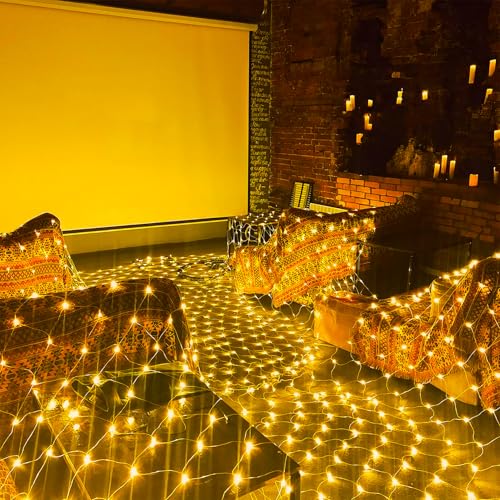 JMEXSUSS 360 LED Net Lights Outdoor, 12ft x 5ft, Plug in, Warm White