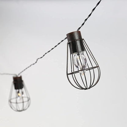 Solar Bulbs String Light,Metal Shade/Wire Cage-10 LED Bulbs Outdoor Fairy Lights Vintage String Lights Decoration for Garden Patio Cafe Porch