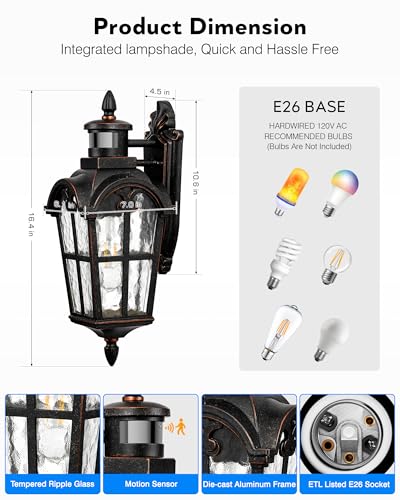VIANIS Outdoor Motion Sensor Light, Oil Rubbed Bronze 16.4" H Aluminum