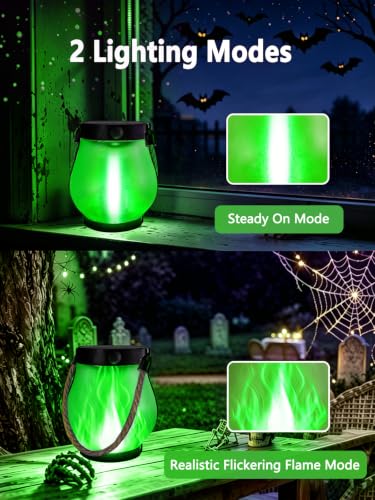 4 Pack Halloween Solar Lanterns Outdoor Waterproof Green Solar Flame Lights