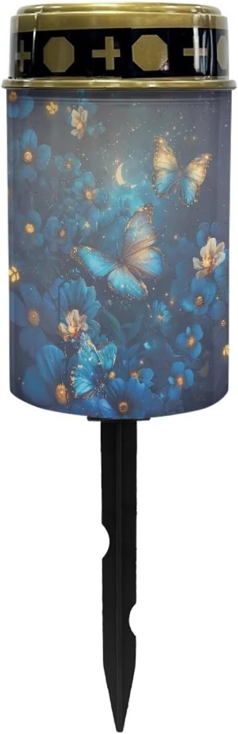 Butterfly Flower Cemetery Solar Lights Solar Garden Stake Lights Outdoor Stake Metal Lights Waterproof for Garden Lawn Patio or Courtyard