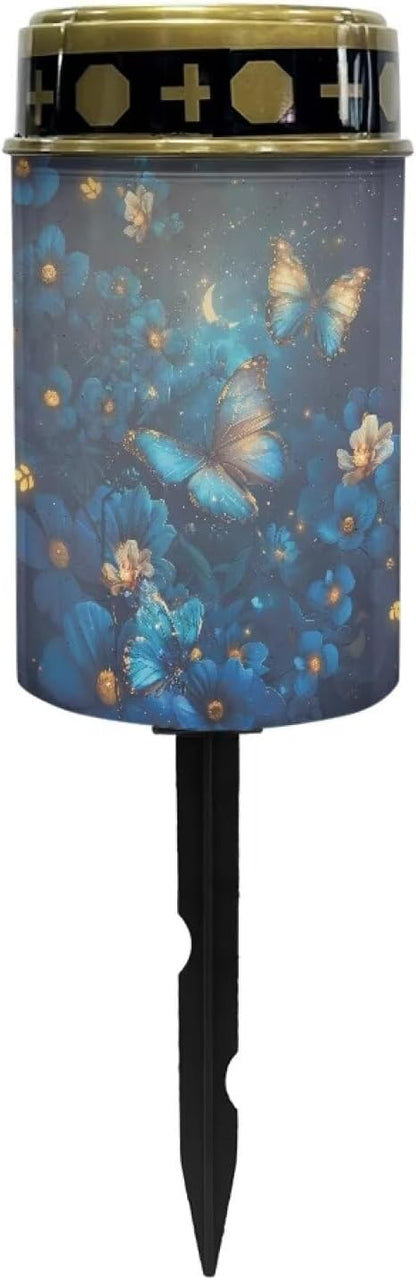 Butterfly Flower Cemetery Solar Lights Solar Garden Stake Lights Outdoor Stake Metal Lights Waterproof for Garden Lawn Patio or Courtyard